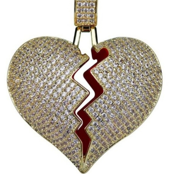 NWT Golden Heart Broken Iced Out Pendant Necklace - Picture 6 of 12